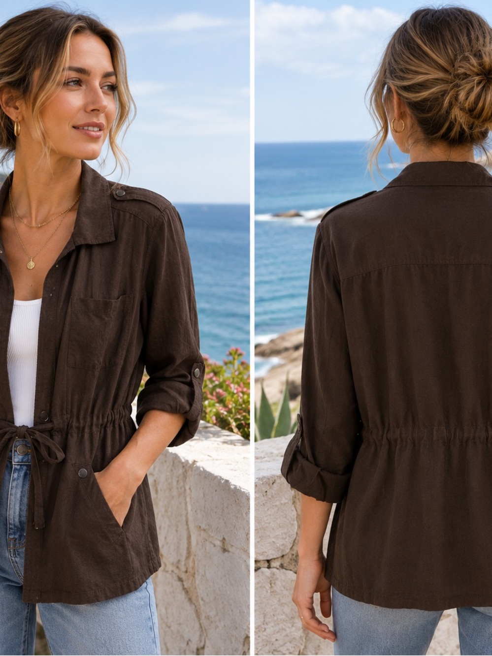 Sanctuary Women’s Drawstring Utility Jacket - Dark Brown